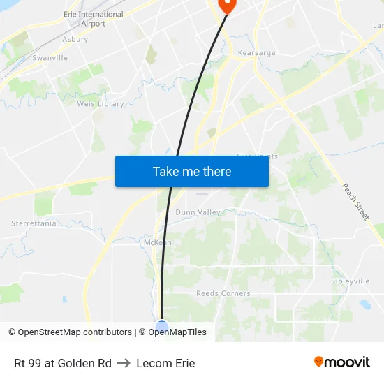 Rt 99 at Golden Rd to Lecom Erie map