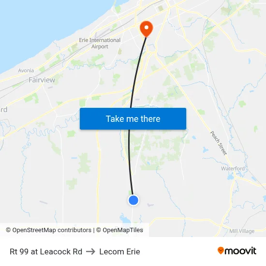 Rt 99 at  Leacock Rd to Lecom Erie map
