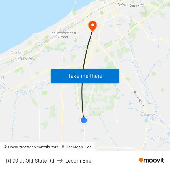 Rt 99 at Old State Rd to Lecom Erie map