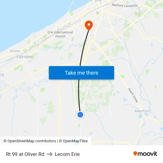 Rt 99 at Oliver Rd to Lecom Erie map