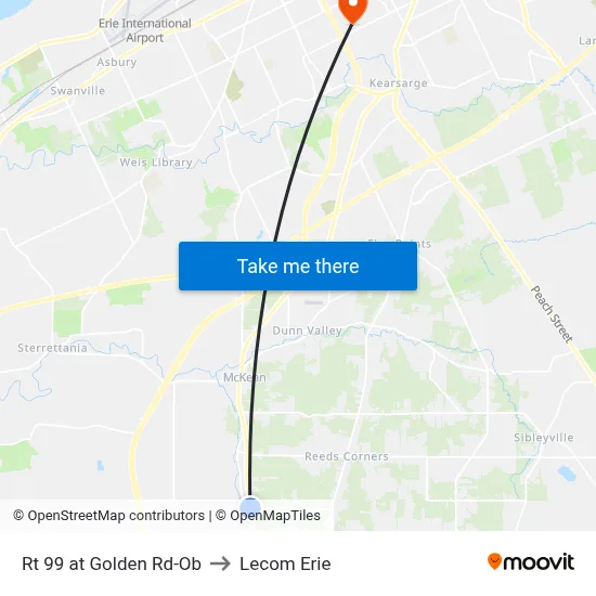 Rt 99 at Golden Rd-Ob to Lecom Erie map