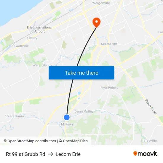 Rt 99 at Grubb Rd to Lecom Erie map