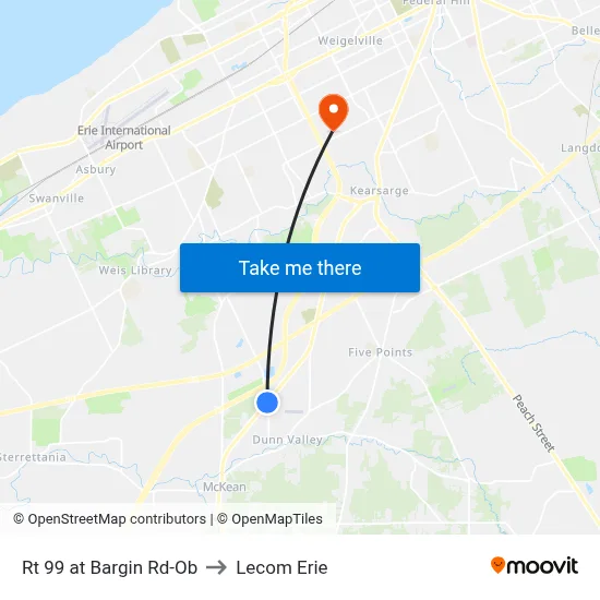 Rt 99 at Bargin Rd-Ob to Lecom Erie map