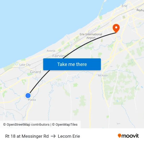 Rt 18 at Messinger Rd to Lecom Erie map