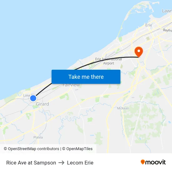 Rice Ave at Sampson to Lecom Erie map