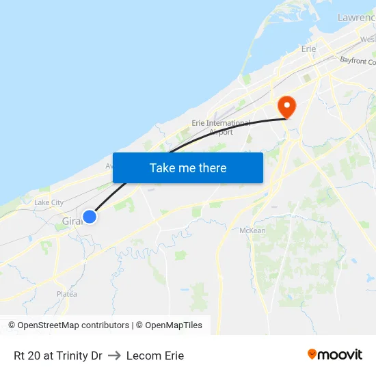 Rt 20 at Trinity Dr to Lecom Erie map