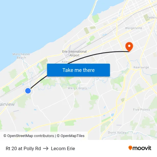 Rt 20 at Polly Rd to Lecom Erie map