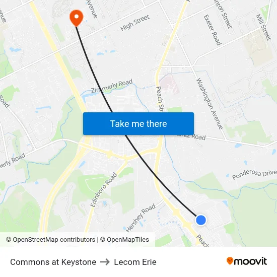 Commons at Keystone to Lecom Erie map