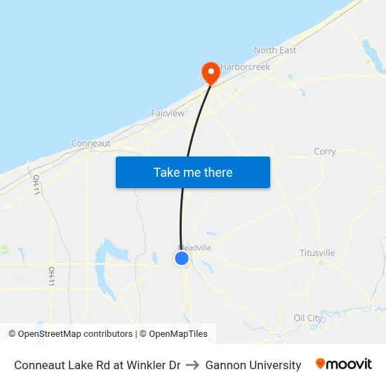 Conneaut Lake Rd at Winkler Dr to Gannon University map