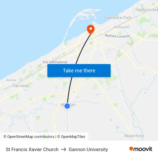 St Francis Xavier Church to Gannon University map
