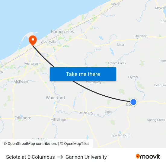 Sciota at E.Columbus to Gannon University map