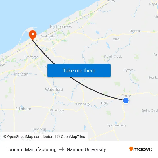Tonnard Manufacturing to Gannon University map