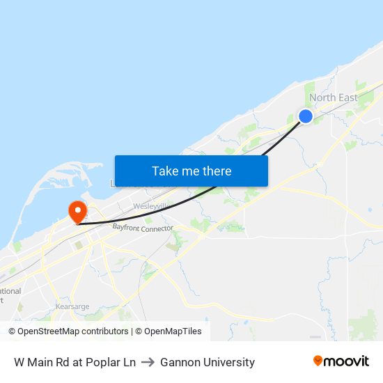 W Main Rd at Poplar Ln to Gannon University map