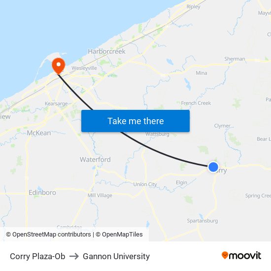 Corry Plaza-Ob to Gannon University map