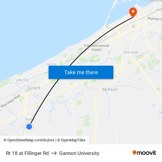 Rt 18 at Fillinger Rd to Gannon University map