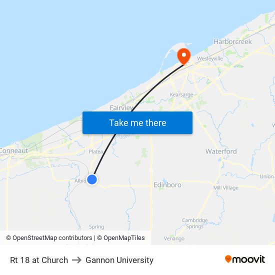 Rt 18 at Church to Gannon University map