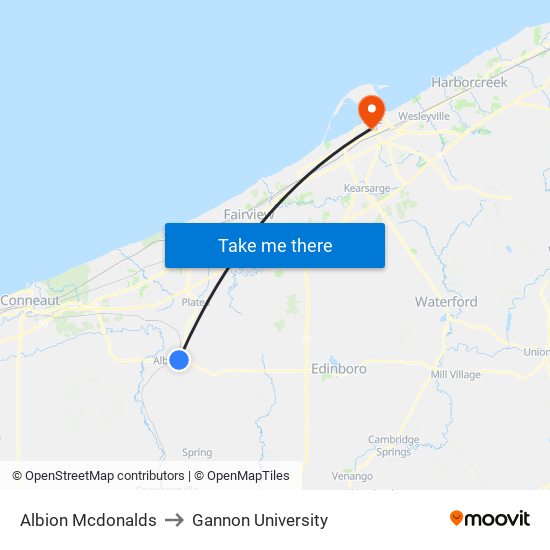 Albion Mcdonalds to Gannon University map