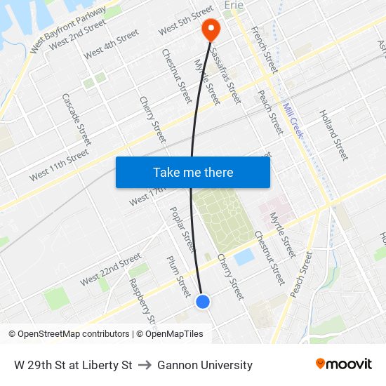 W 29th St at Liberty St to Gannon University map