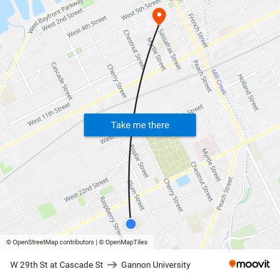 W 29th St at Cascade St to Gannon University map