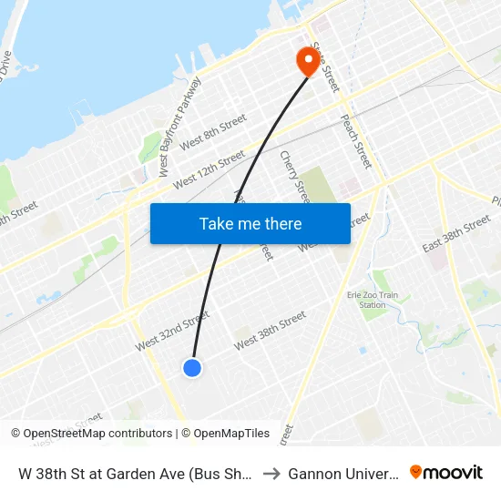W 38th St at Garden Ave (Bus Shelter) to Gannon University map