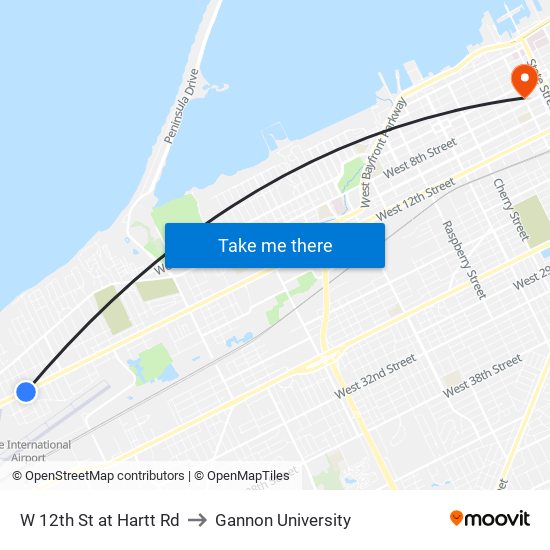 W 12th St at Hartt Rd to Gannon University map