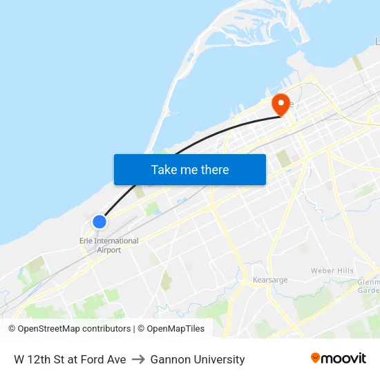 W 12th St at Ford Ave to Gannon University map