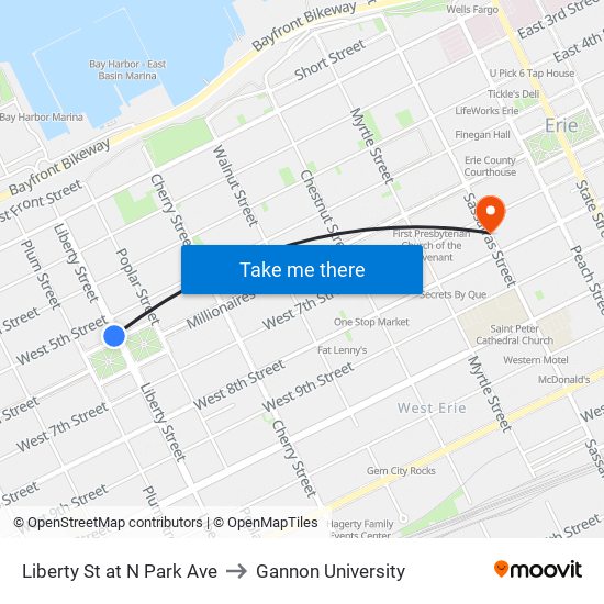 Liberty St at N Park Ave to Gannon University map