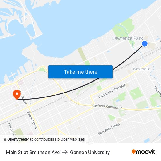 Main St at Smithson Ave to Gannon University map