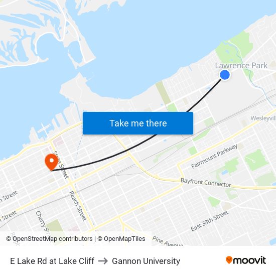 E Lake Rd at Lake Cliff to Gannon University map