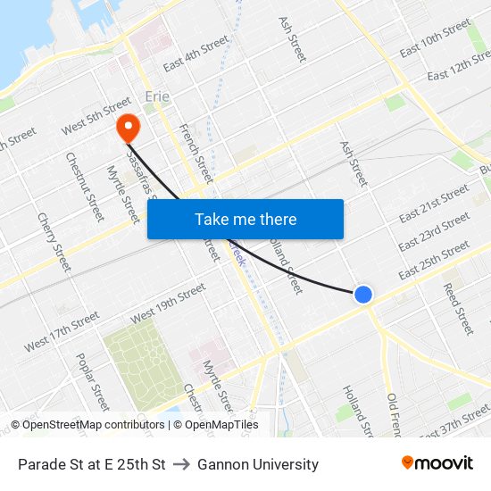 Parade St at E 25th St to Gannon University map