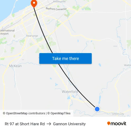 Rt 97 at Short Hare Rd to Gannon University map