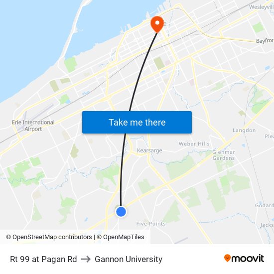 Rt 99 at Pagan Rd to Gannon University map