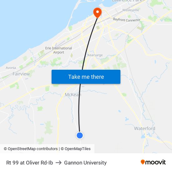 Rt 99 at Oliver Rd-Ib to Gannon University map