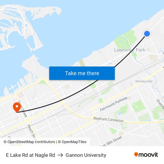 E Lake Rd at Nagle Rd to Gannon University map