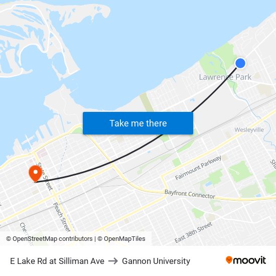 E Lake Rd at Silliman Ave to Gannon University map