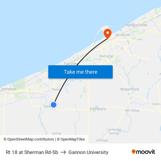 Rt 18 at Sherman Rd-Sb to Gannon University map