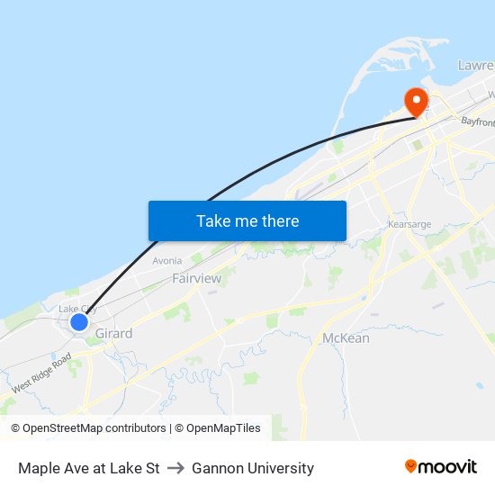 Maple Ave at Lake St to Gannon University map