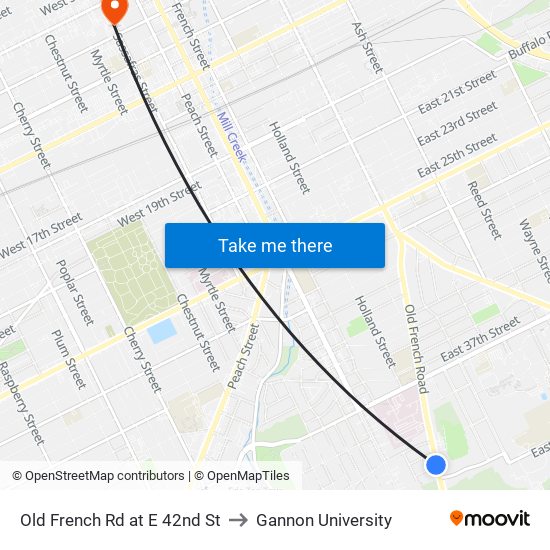 Old French Rd at E 42nd St to Gannon University map