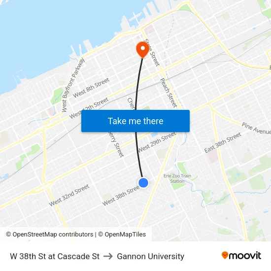 W 38th St at Cascade St to Gannon University map
