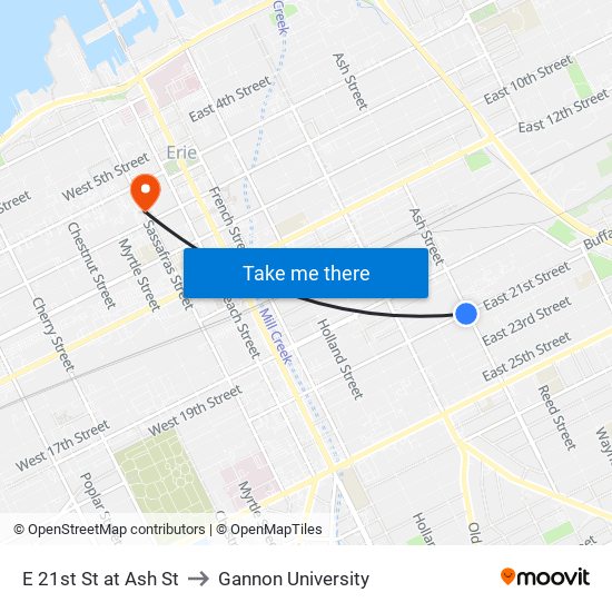 E 21st St at Ash St to Gannon University map