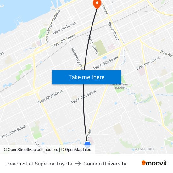 Peach St at Superior Toyota to Gannon University map