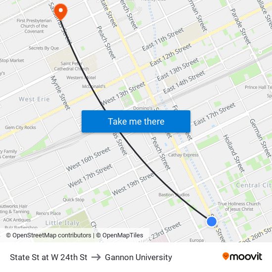 State St at W 24th St to Gannon University map