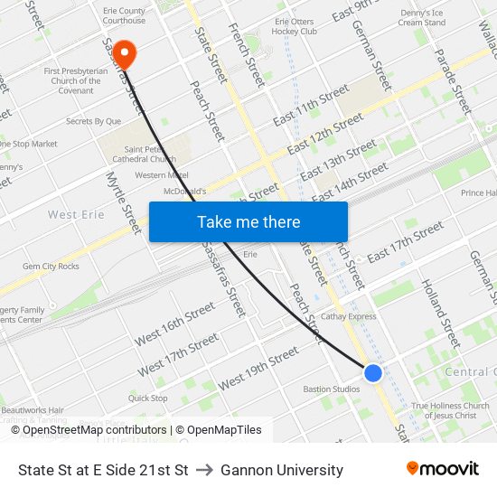 State St at E Side 21st St to Gannon University map