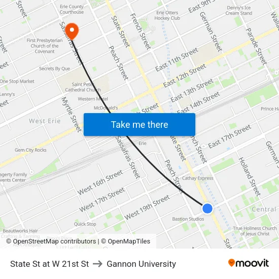 State St at W 21st St to Gannon University map