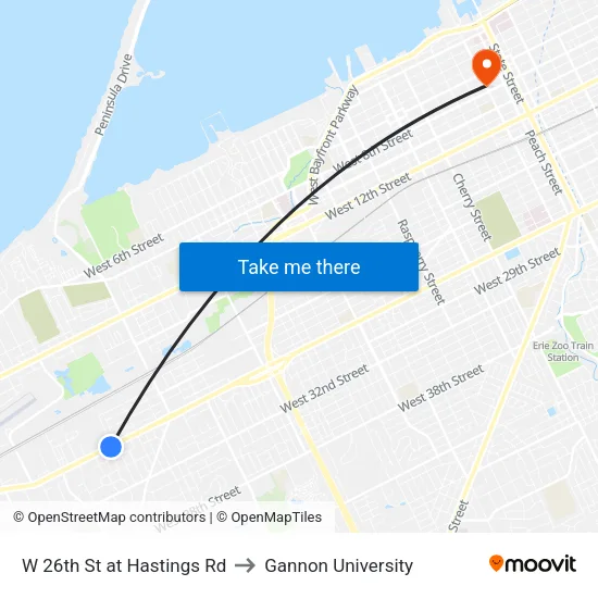 W 26th St at Hastings Rd to Gannon University map