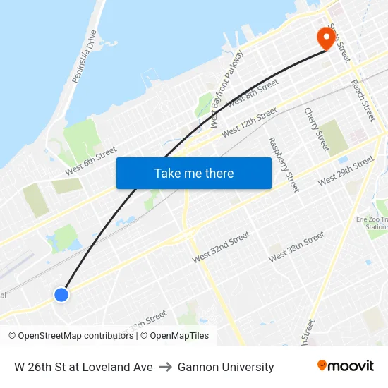 W 26th St at Loveland Ave to Gannon University map