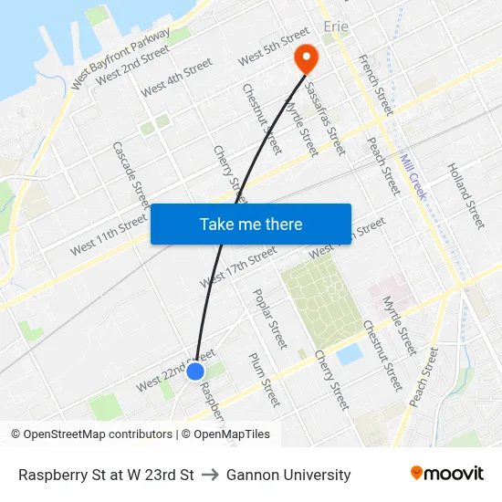 Raspberry St at W 23rd St to Gannon University map