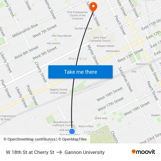 W 18th St at Cherry St to Gannon University map