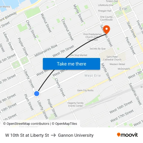 W 10th St at Liberty St to Gannon University map