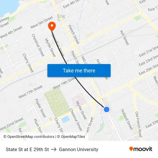 State St at E 29th St to Gannon University map